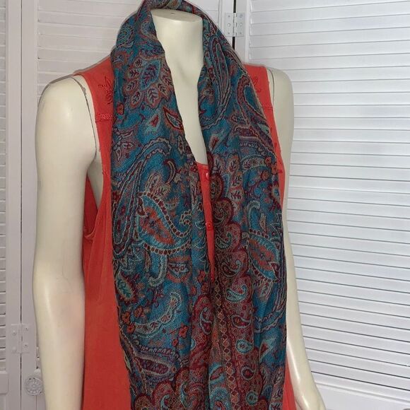 Vintage Paisley Large Wrap Scarf With Fringe - Picture 8 of 13